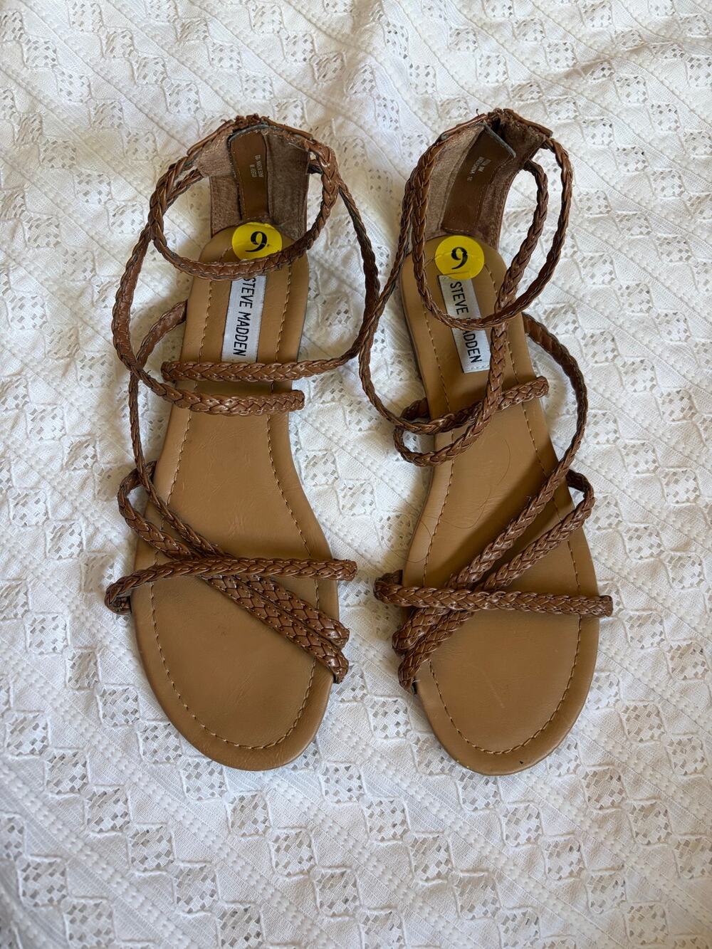 Steve Madden Brown Braided Lace-Up Flat Sandals